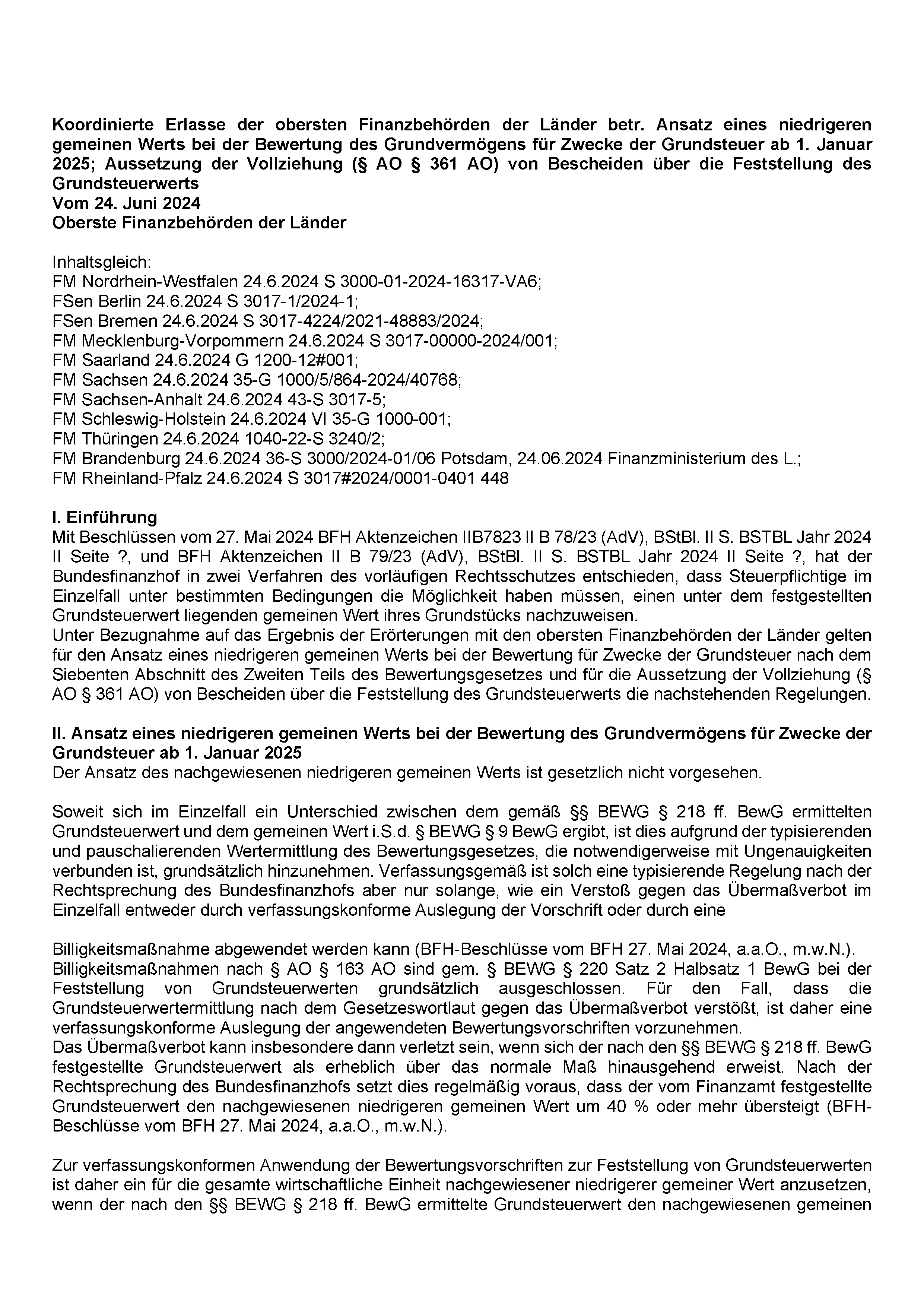 Grundsteuer 2025 koordinierte Erlasse